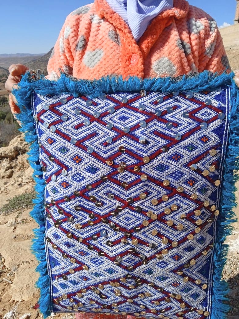  Pillow , Wool, Silk, and Sequin Colored Morocco