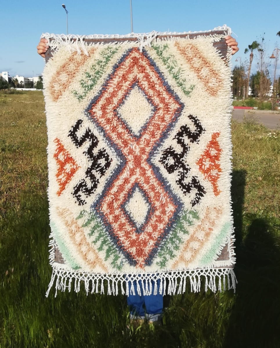  Pileknot Rug Warp and White wool Colored Morocco