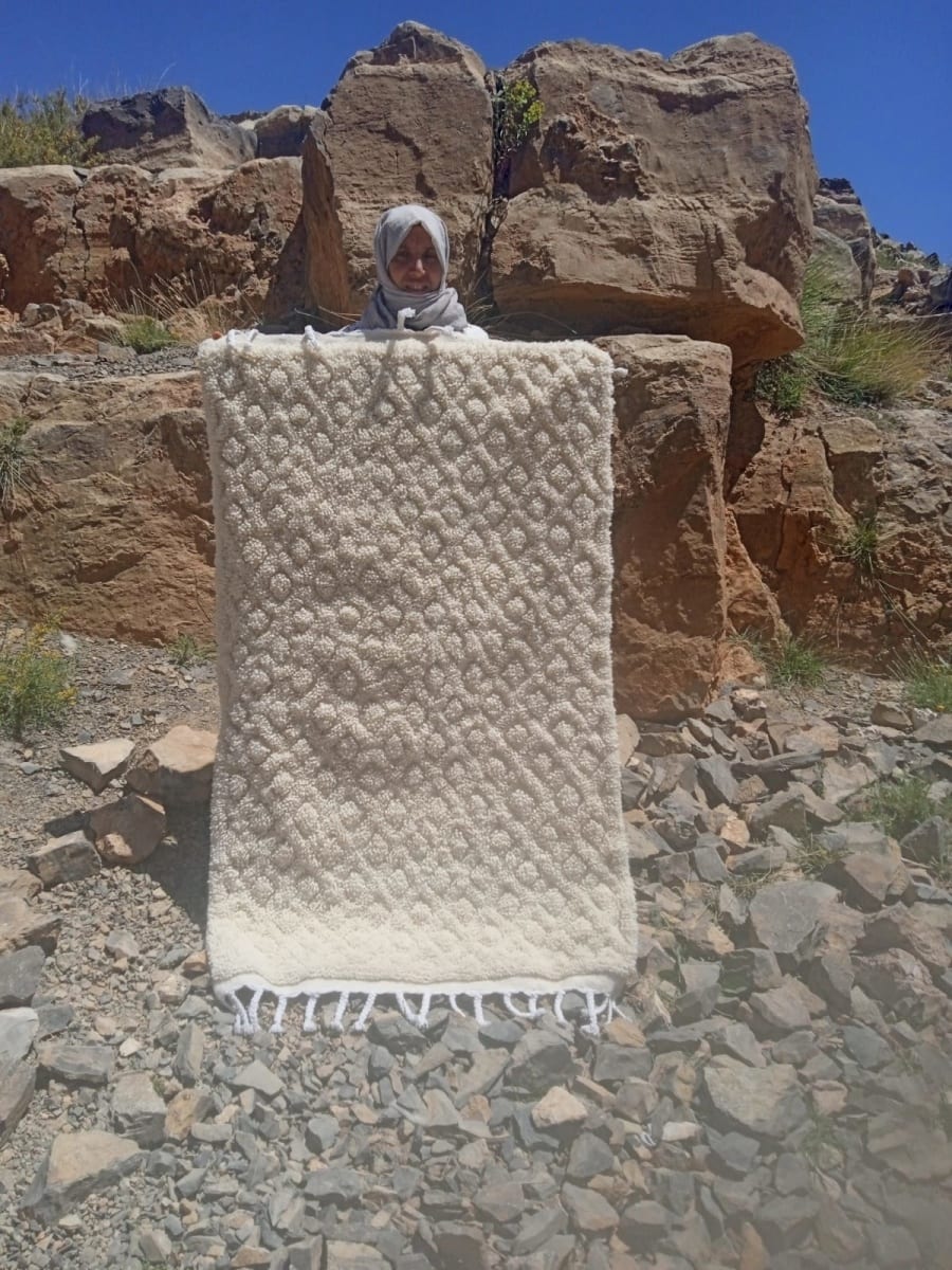  Beni Ourain Rug Wool  and Thread White Morocco