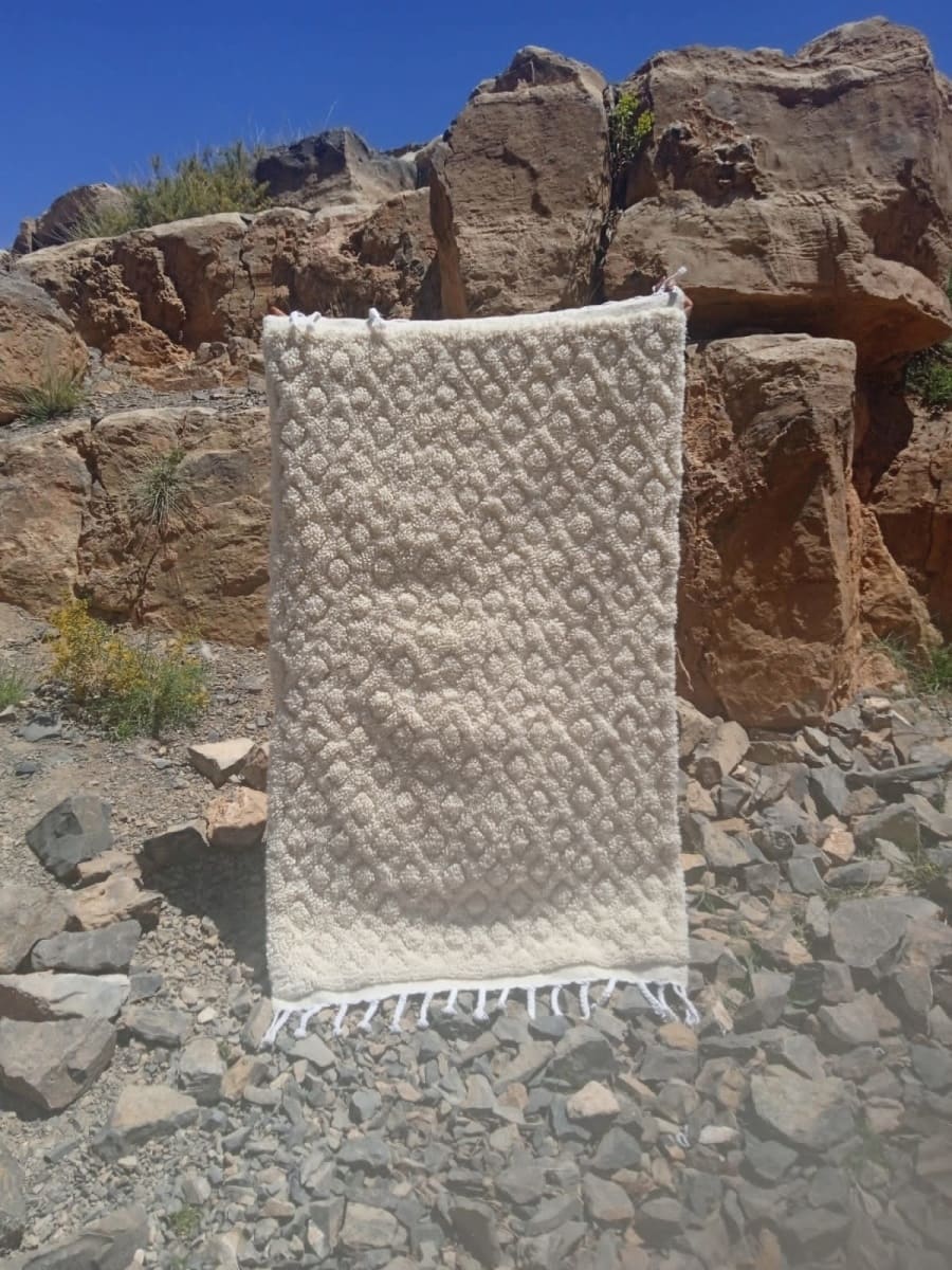  Beni Ourain Rug Wool  and Thread White Morocco