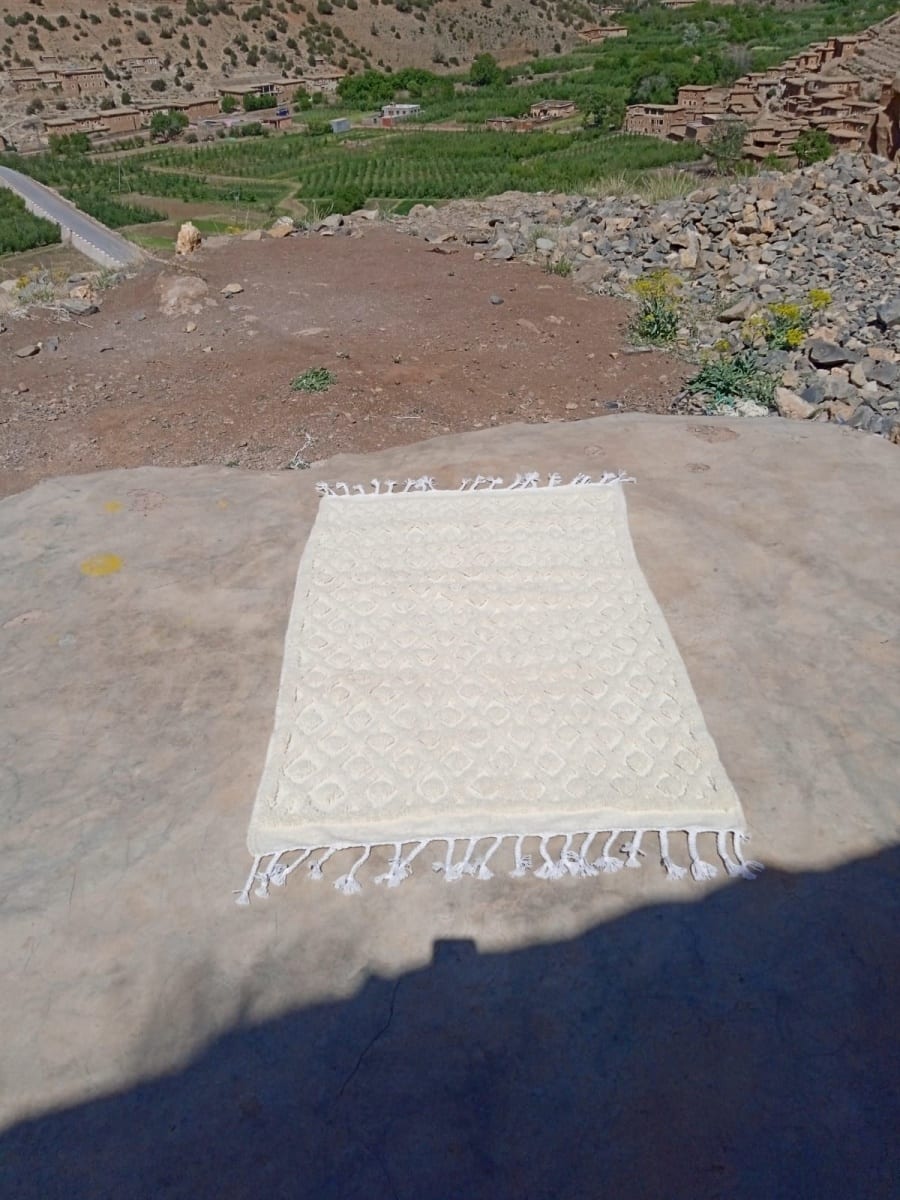  Beni Ourain Rug Wool  and Thread White Morocco