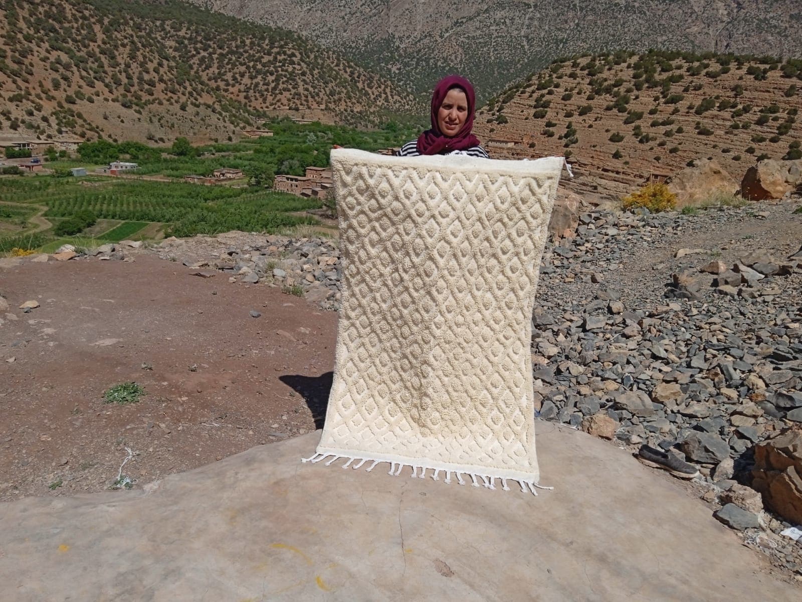 Beni Ourain Rug Wool  and Thread White Morocco