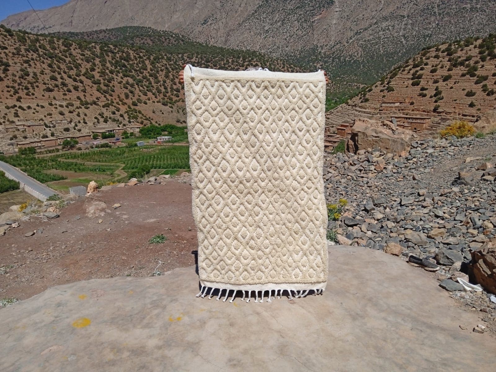  Beni Ourain Rug Wool  and Thread White Morocco