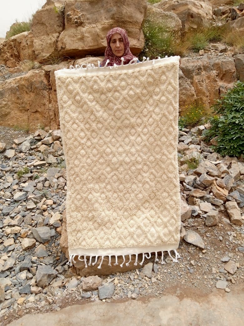  Beni Ourain Rug Wool  and Thread White Morocco