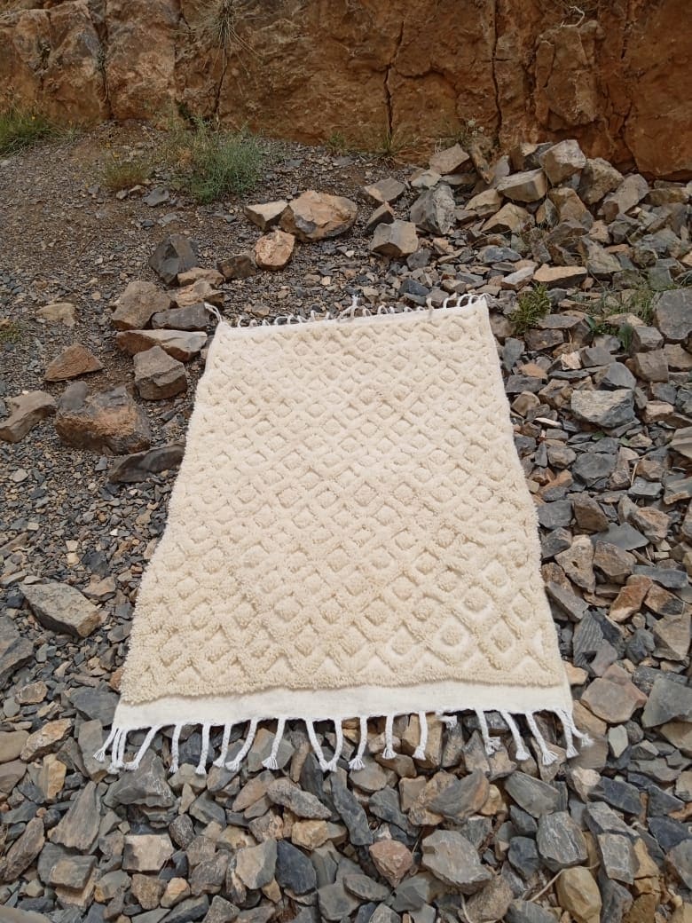  Beni Ourain Rug Wool  and Thread White Morocco