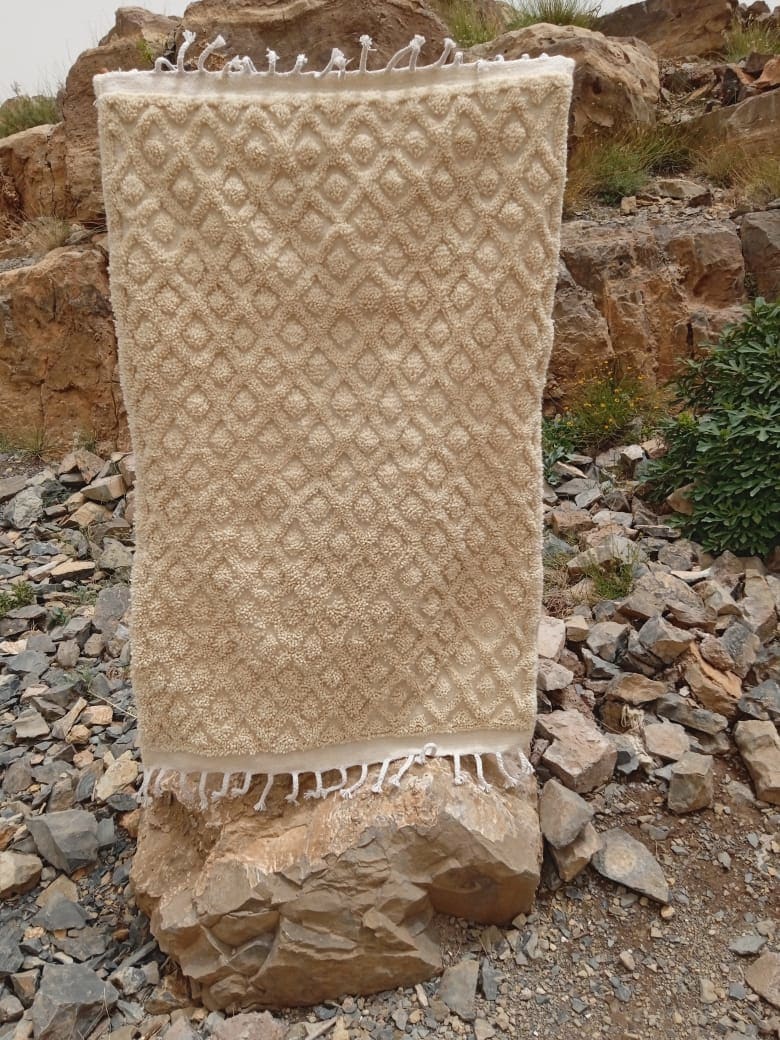  Beni Ourain Rug Wool  and Thread White Morocco