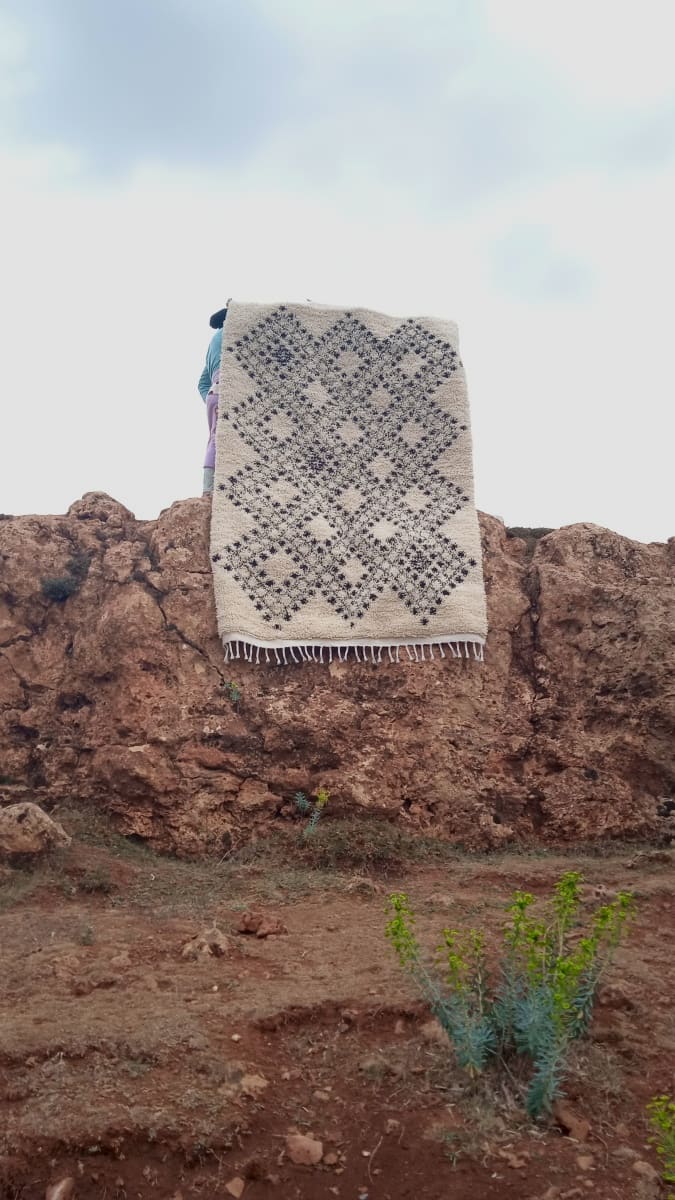  Pileknot Rug Wool warp Black, White Morocco