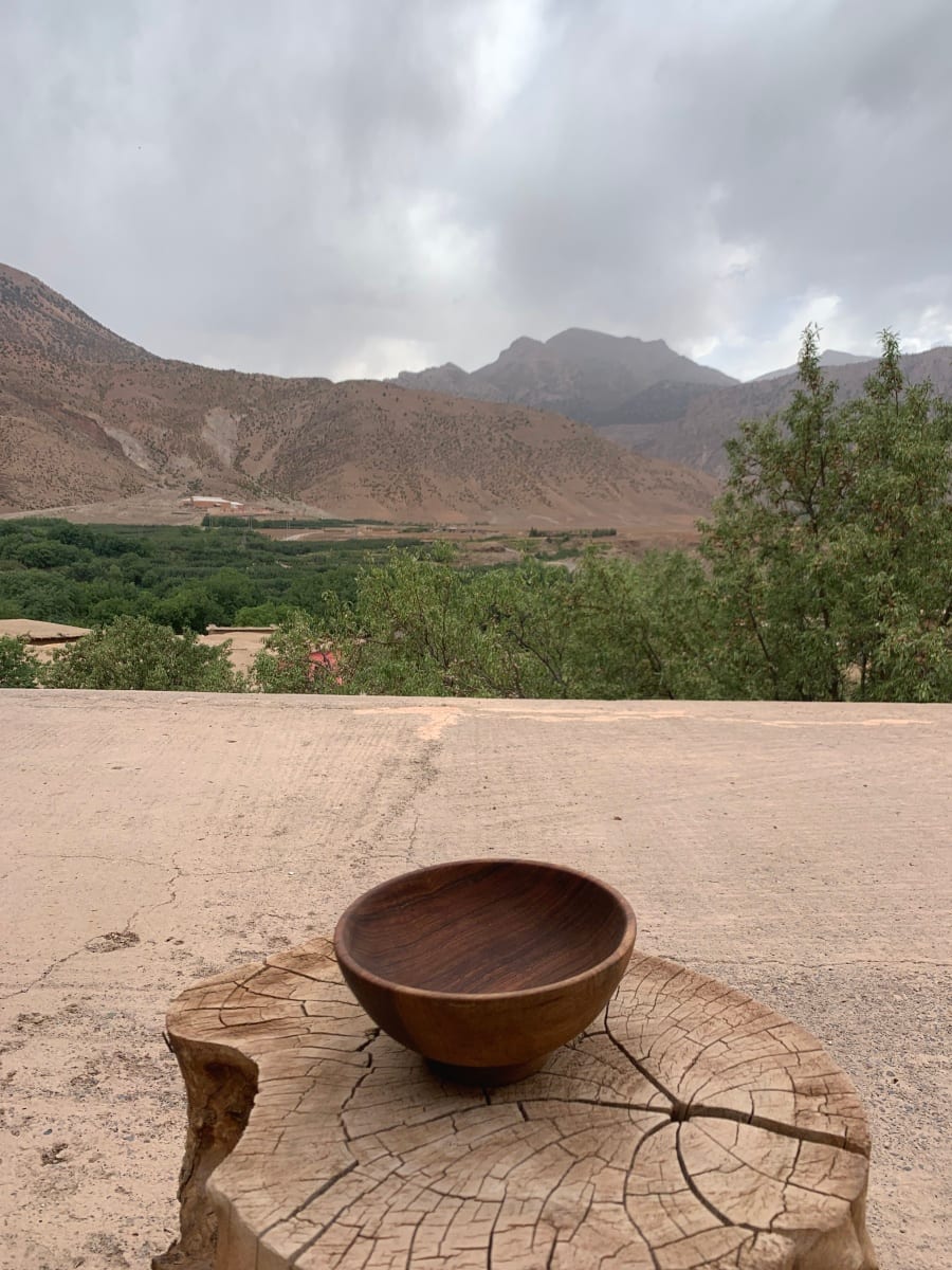  Hand Carved Bowl Walnut Wood Brown Morocco
