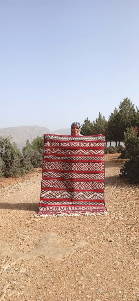  Flatweave Wool Warp and Wool Red, Black Morocco