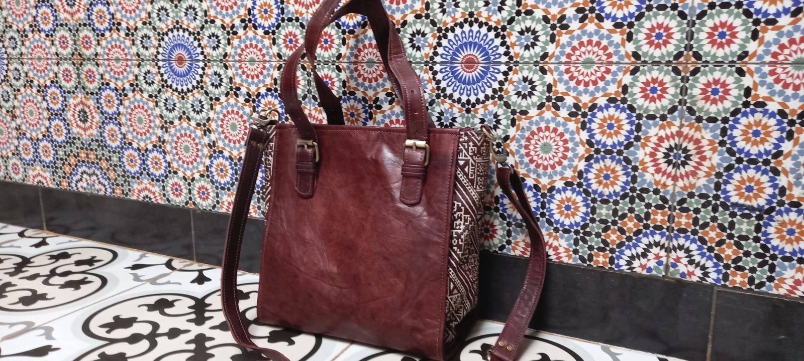  bag leather and Sabra silk Brown, White Morocco