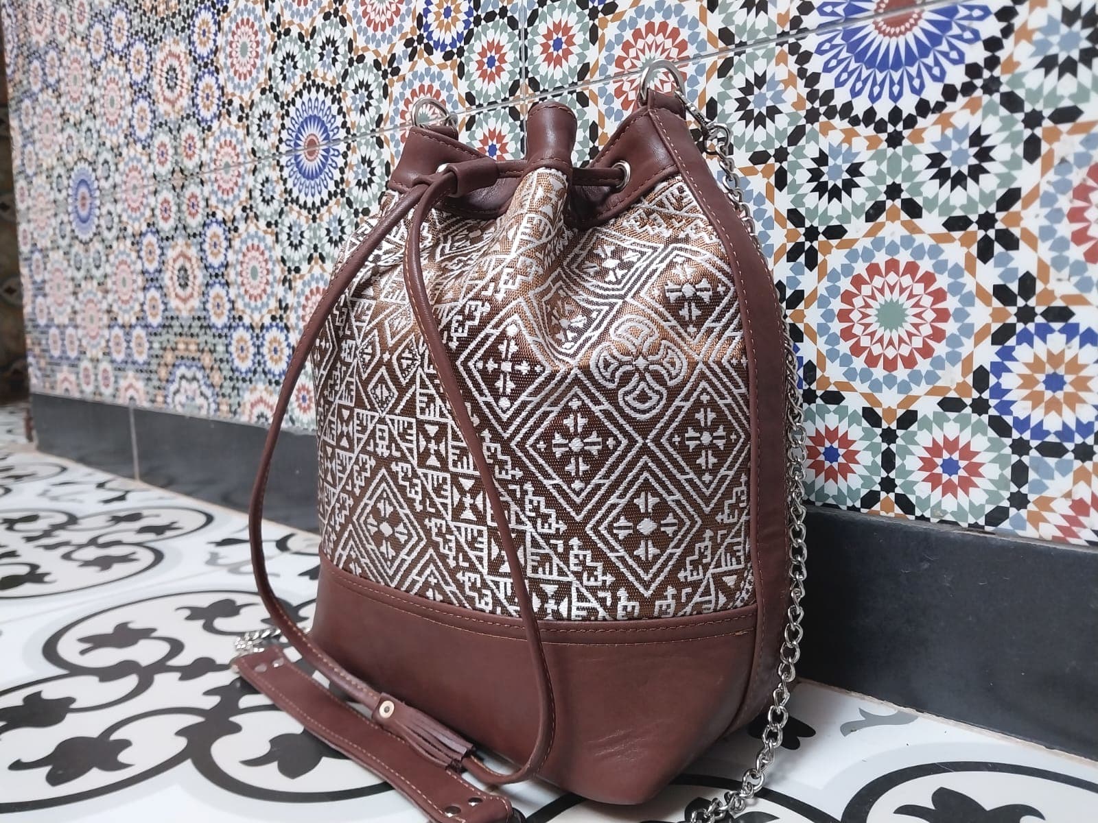  bag leather and Sabra silk Brown, White Morocco