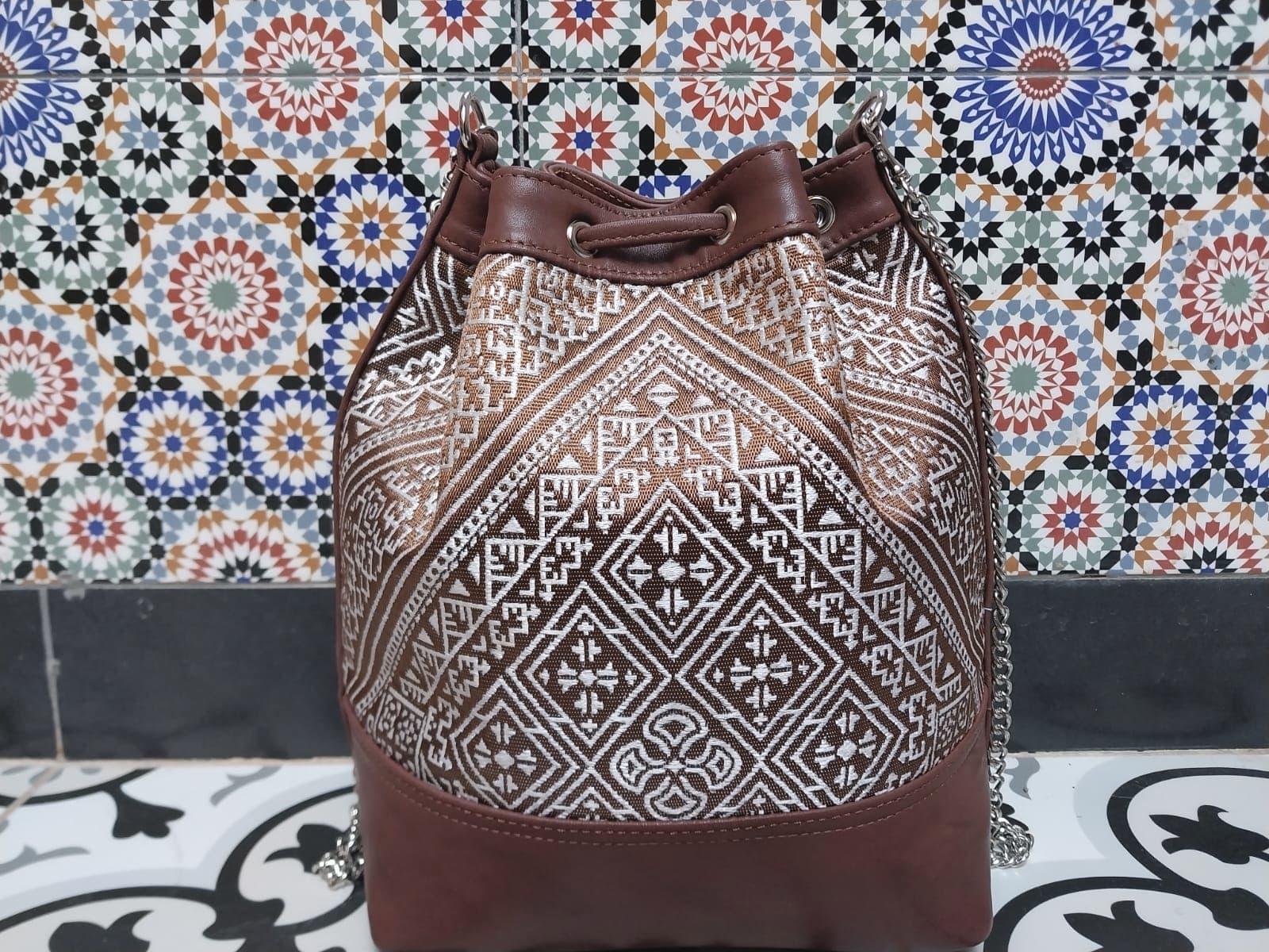  bag leather and Sabra silk Brown, White Morocco