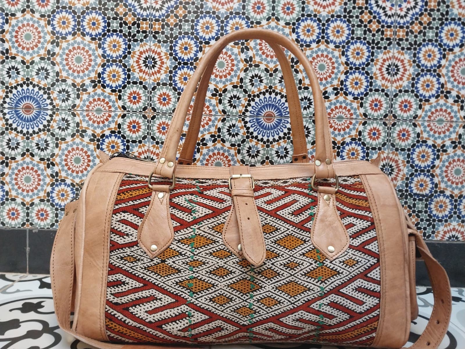  bag leather Red, Green Morocco