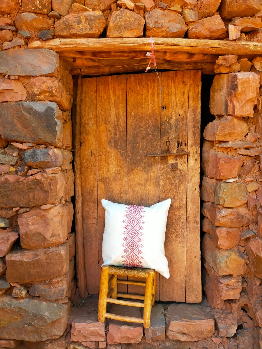  Handmade Embroidered Pillow  Red, White Morocco