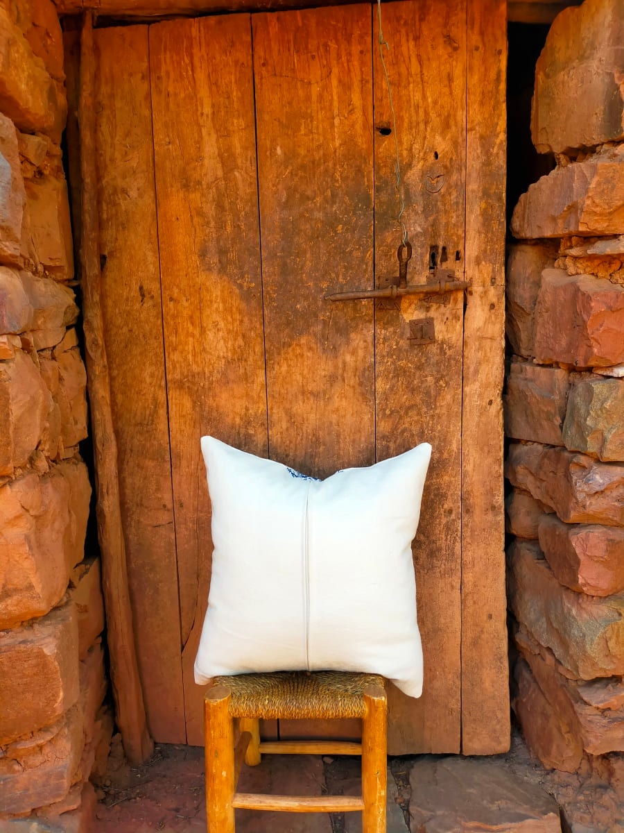  Handmade Embroidered Pillow  Red, White Morocco