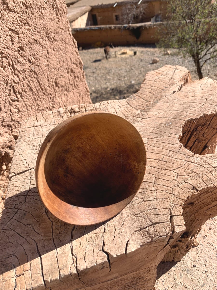  Hand Carved Bowl Walnut Wood Brown Morocco