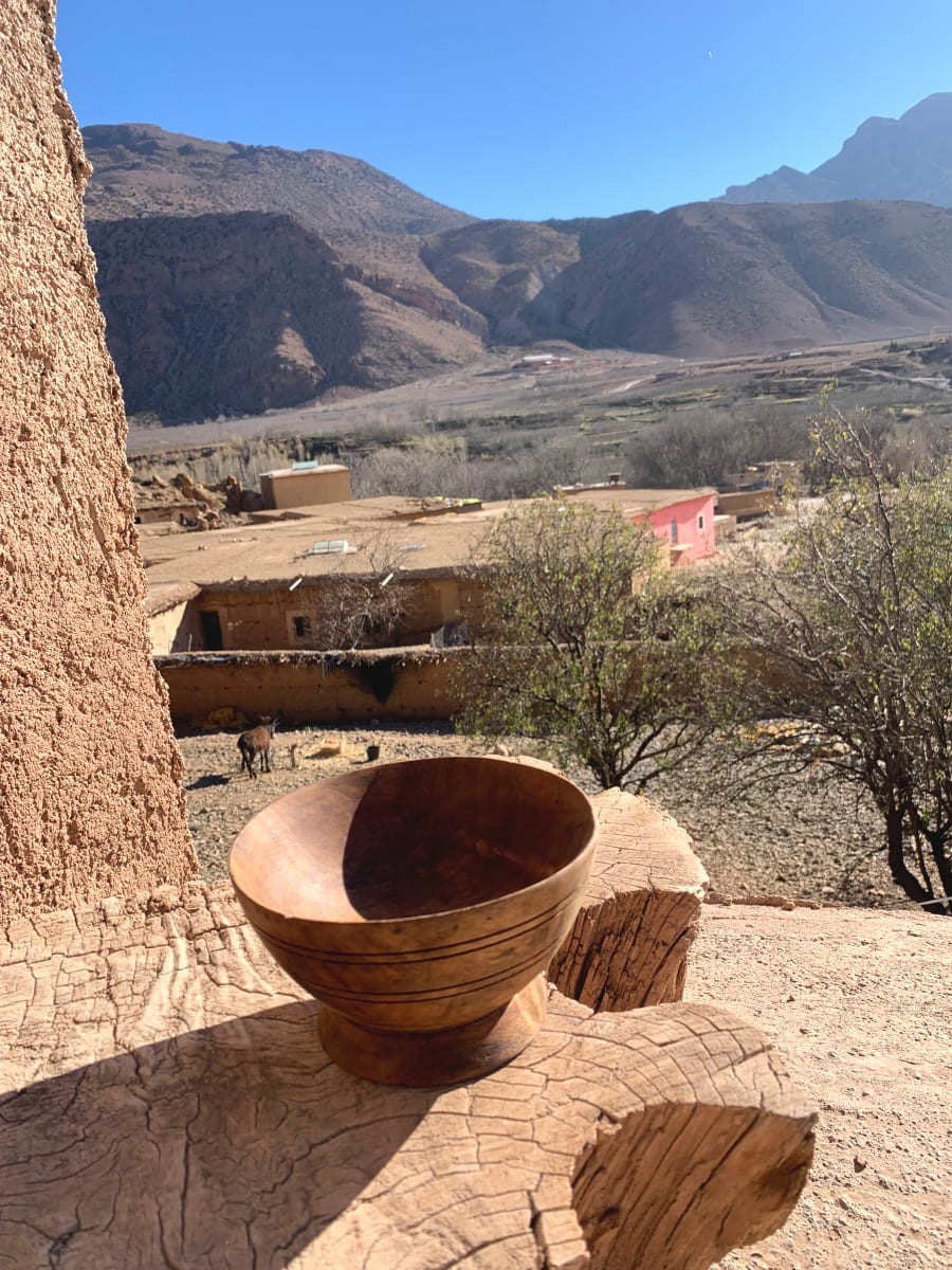  Hand Carved Bowl Walnut Wood Brown Morocco