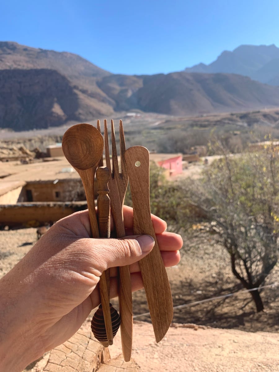  Hand Carved Set Walnut Wood Brown Morocco