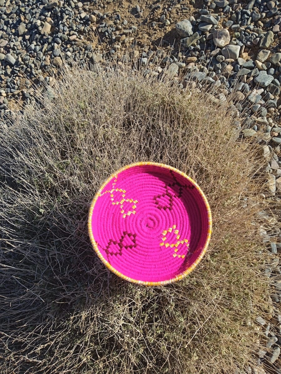  Basket Dyed Wool and Reed Pink, Yellow Morocco