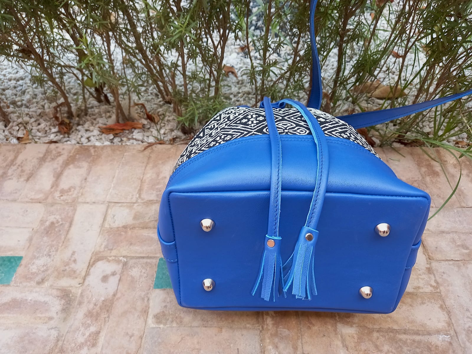  bag leather and Sabra silk Blue, White Morocco