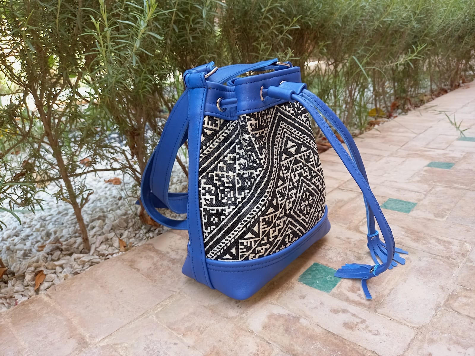  bag leather and Sabra silk Blue, White Morocco