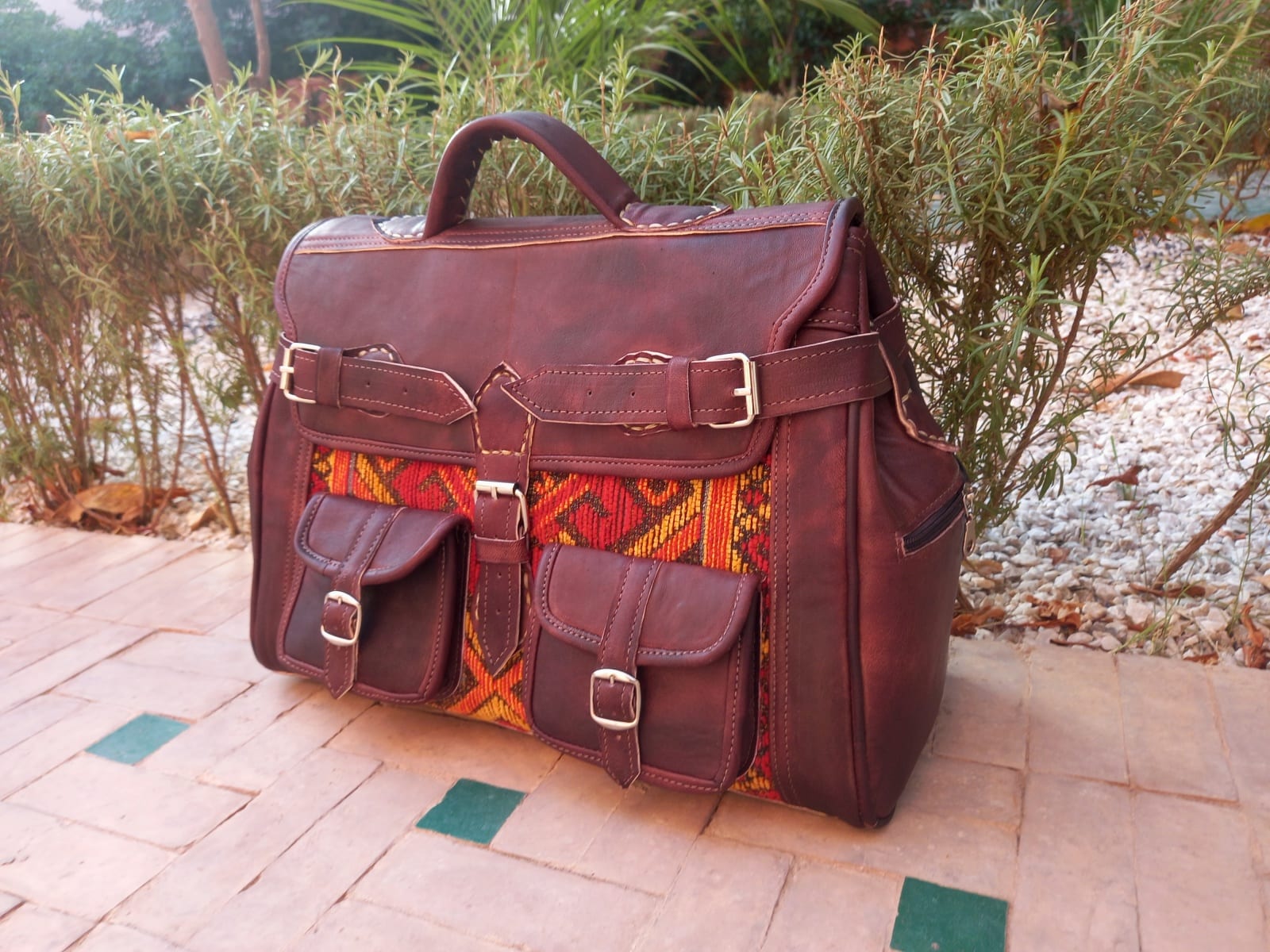  bag leather and Sabra silk Red, Yellow Morocco