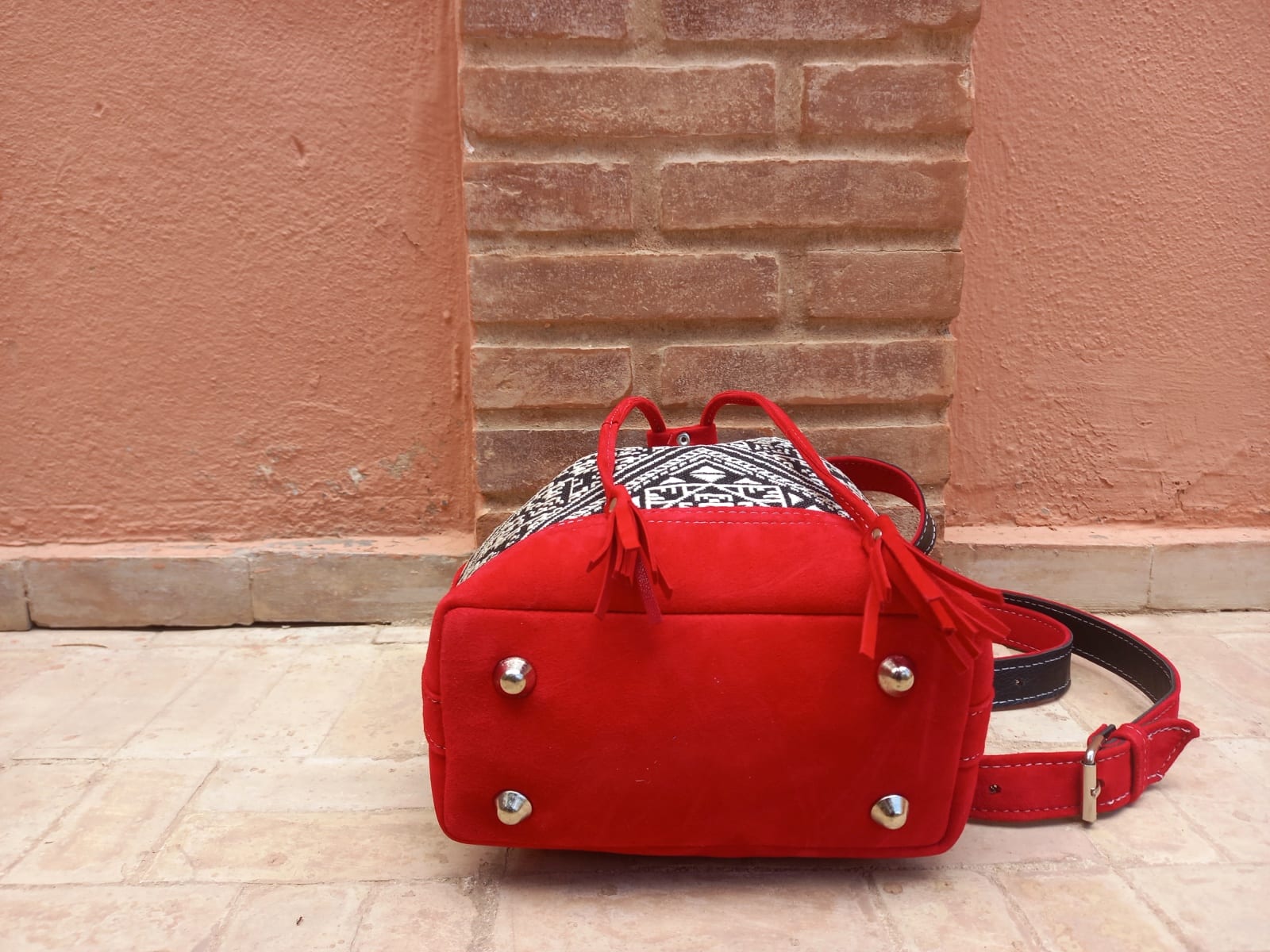  bag leather and Sabra silk Red, Black Morocco