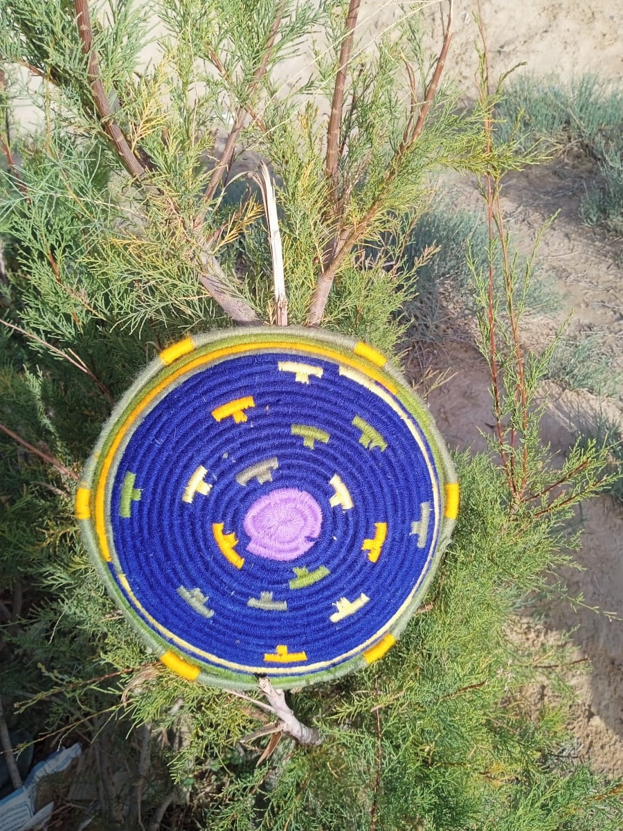  Basket Dyed Wool and Reed Blue, Yellow Morocco