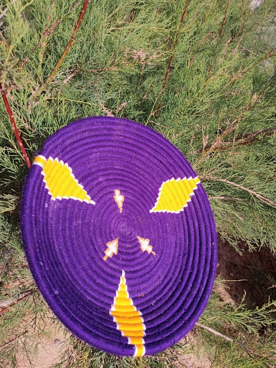  Basket Dyed Wool and Reed Blue, Yellow Morocco