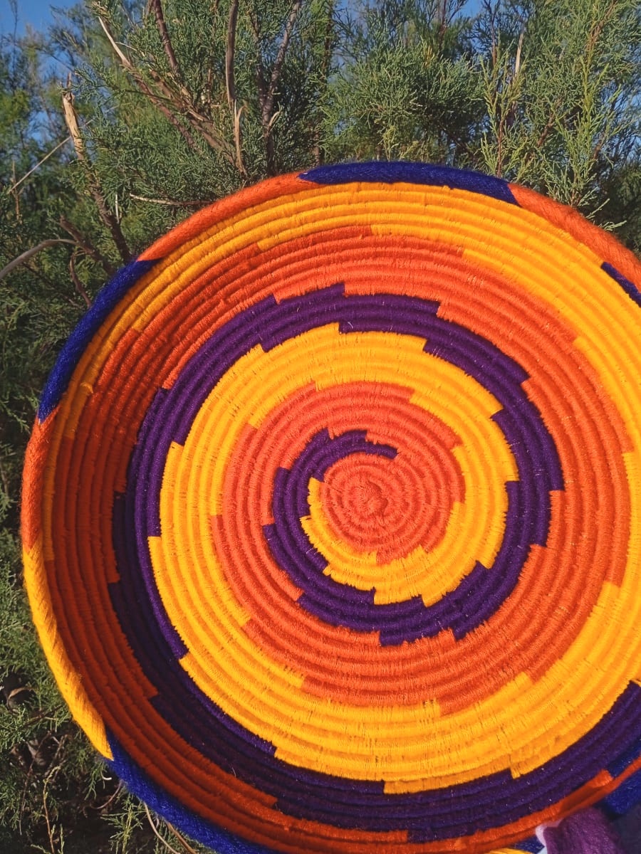  Basket Dyed Wool and Reed Blue, Yellow Morocco