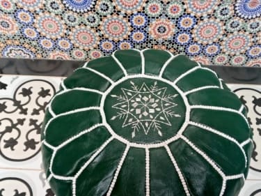  Pouf thread and leather Green, White Morocco