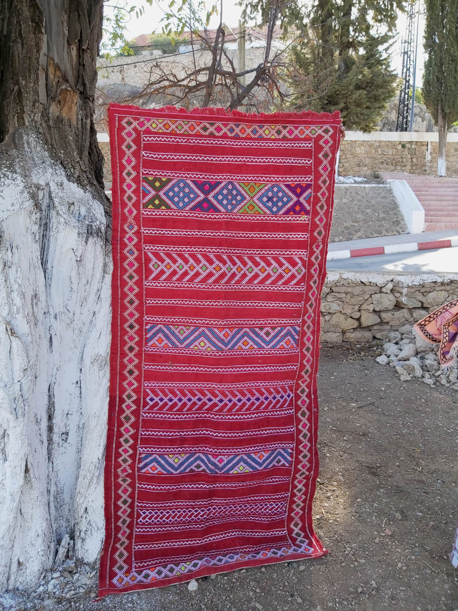  Hanbel Wool Red, Light Blue Morocco