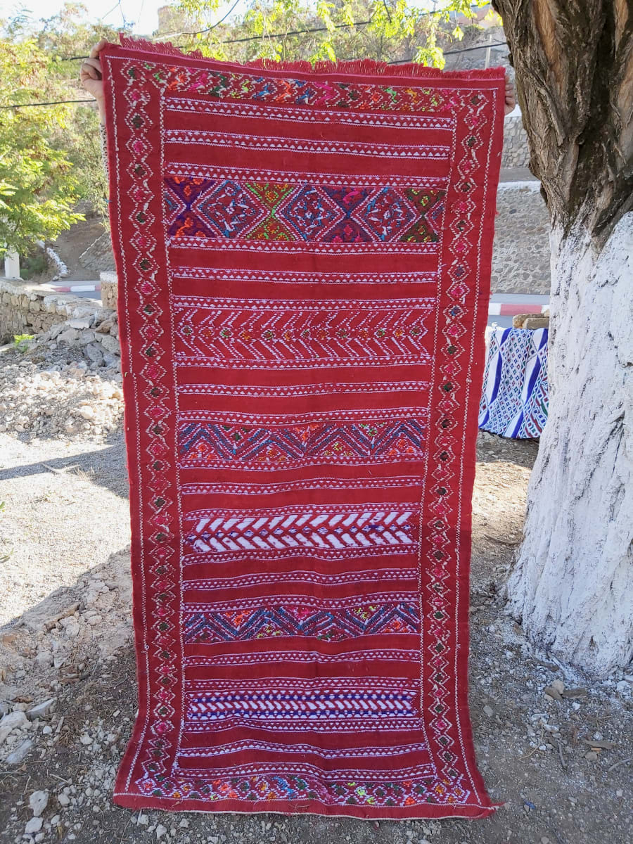  Hanbel Wool Red, Light Blue Morocco