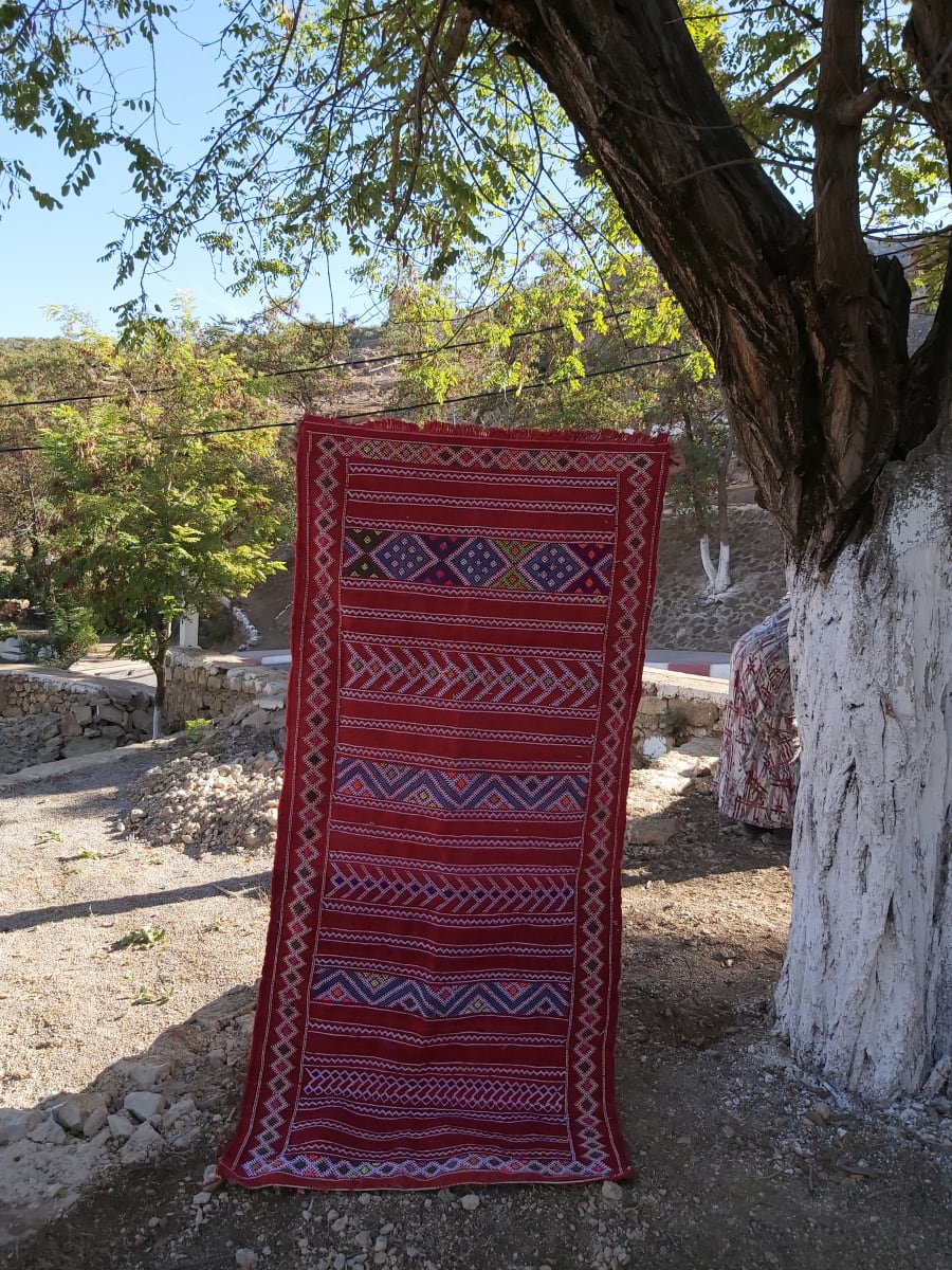  Hanbel Wool Red, Light Blue Morocco