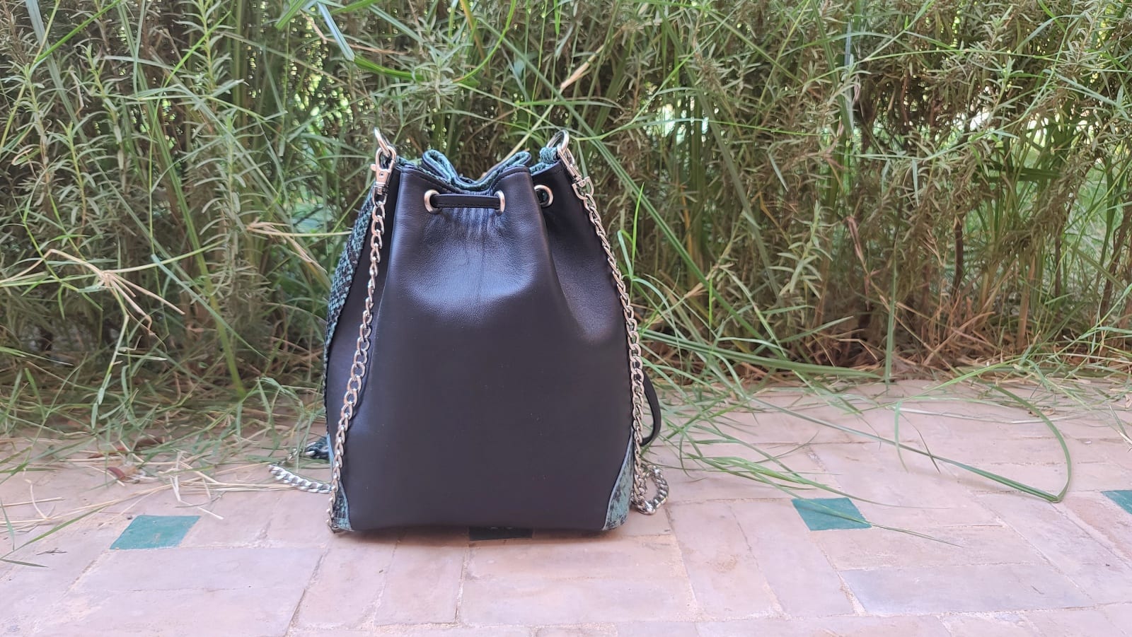  bag leather Green, Black Morocco