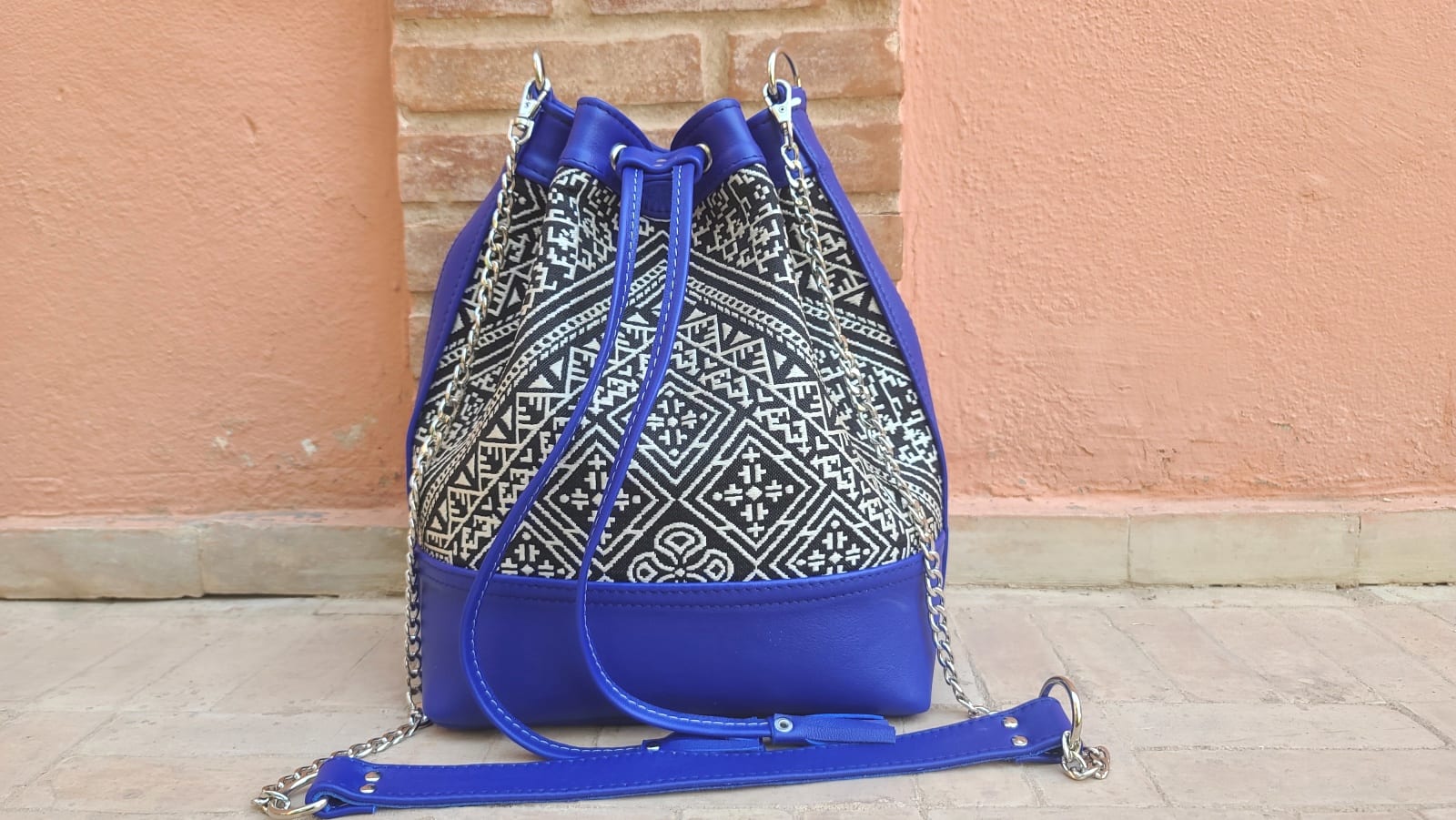  bag leather and Sabra silk Blue, Black Morocco