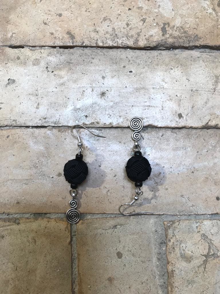  Button Dangle Earrings  Black Morocco