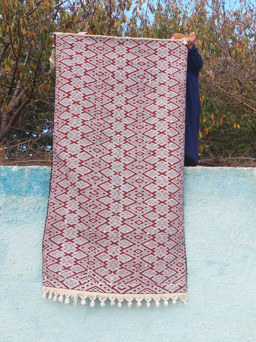  Handmade Flatweave Rug  Red, Black Morocco