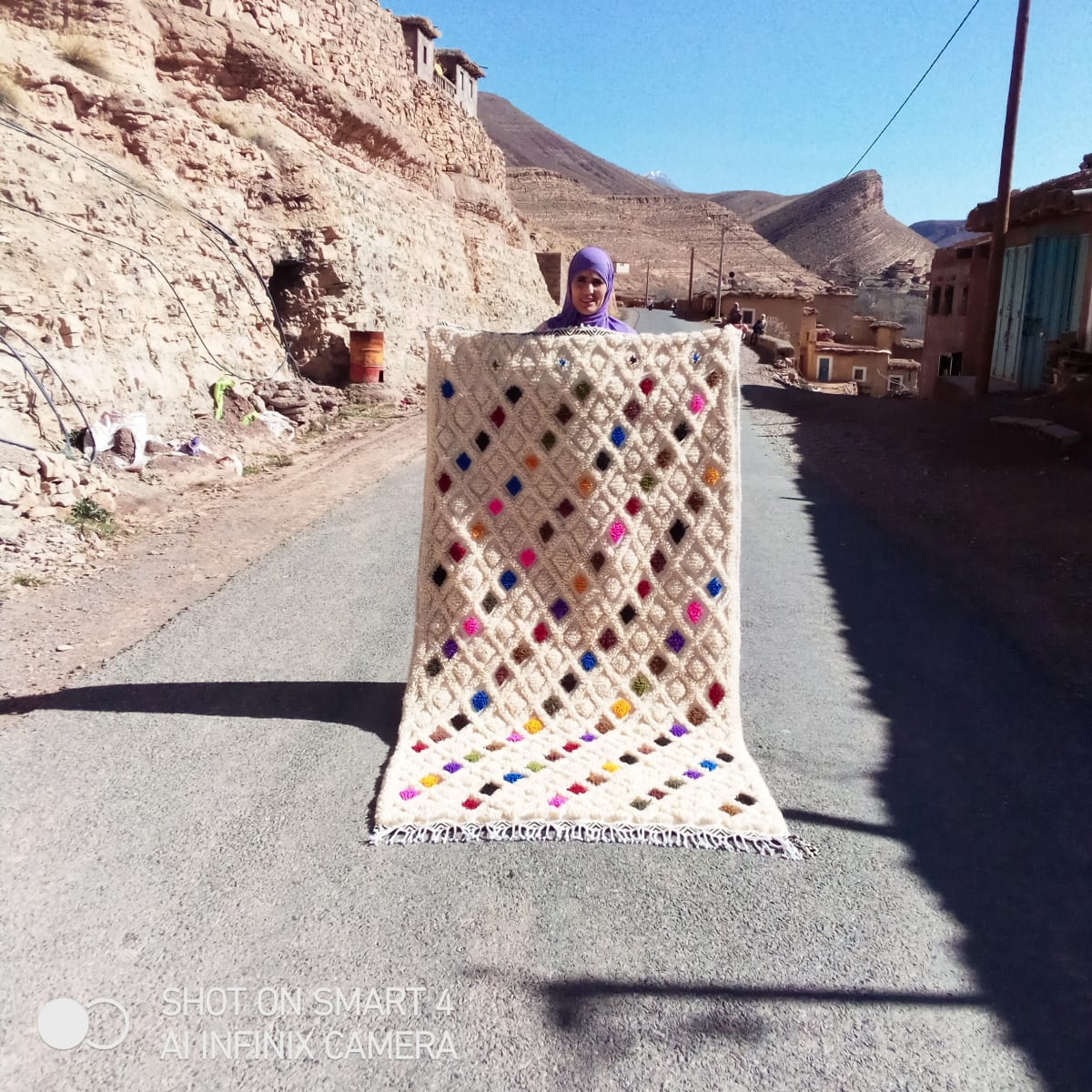  Beni Ourain Rug Wool  and Thread Colored Morocco