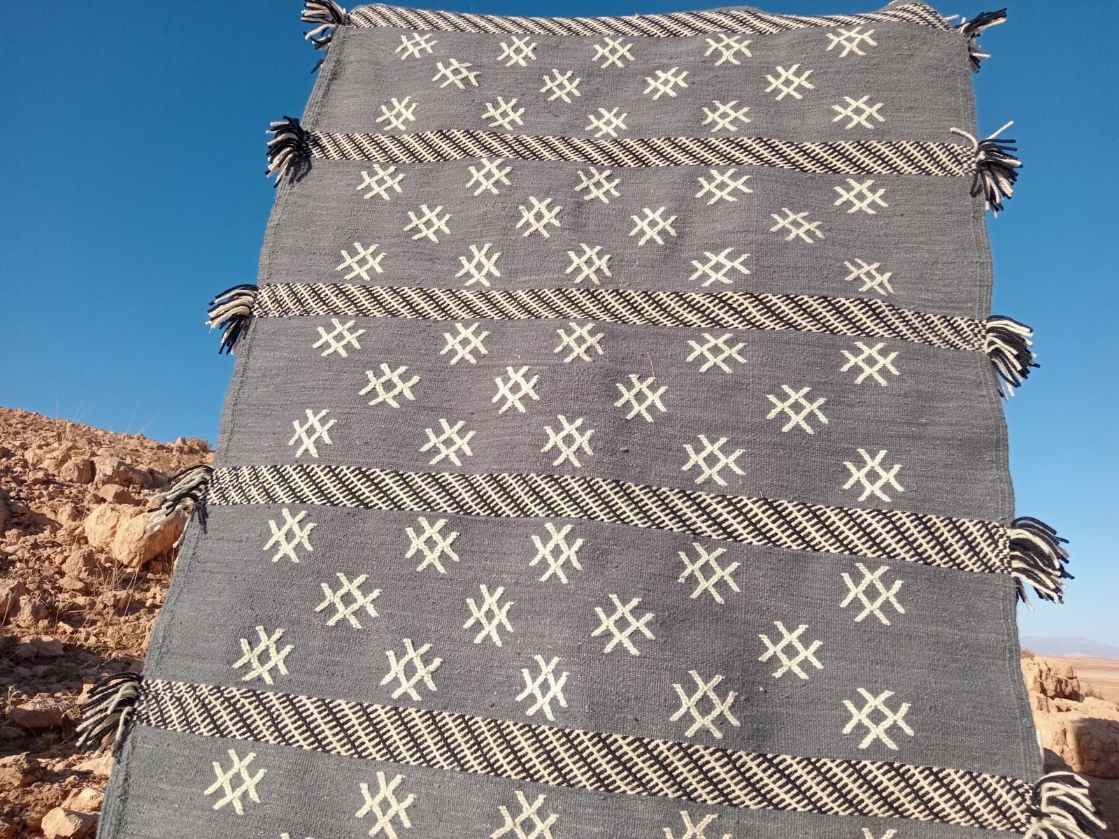  Flatweave Rug Goat Hair  Grey, Black Morocco