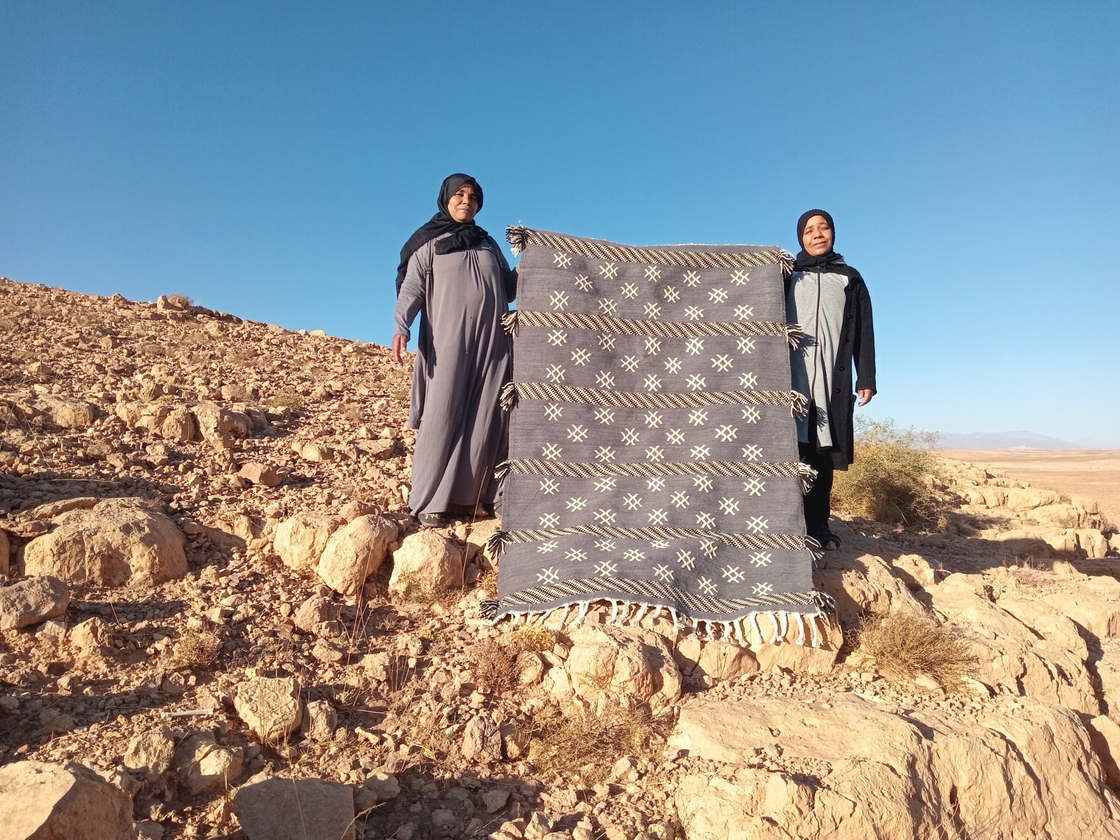  Flatweave Rug Goat Hair  Grey, Black Morocco