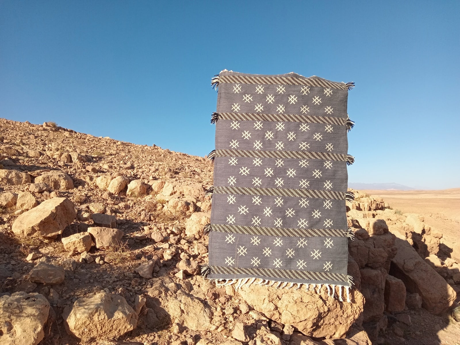  Flatweave Rug Goat Hair  Grey, Black Morocco