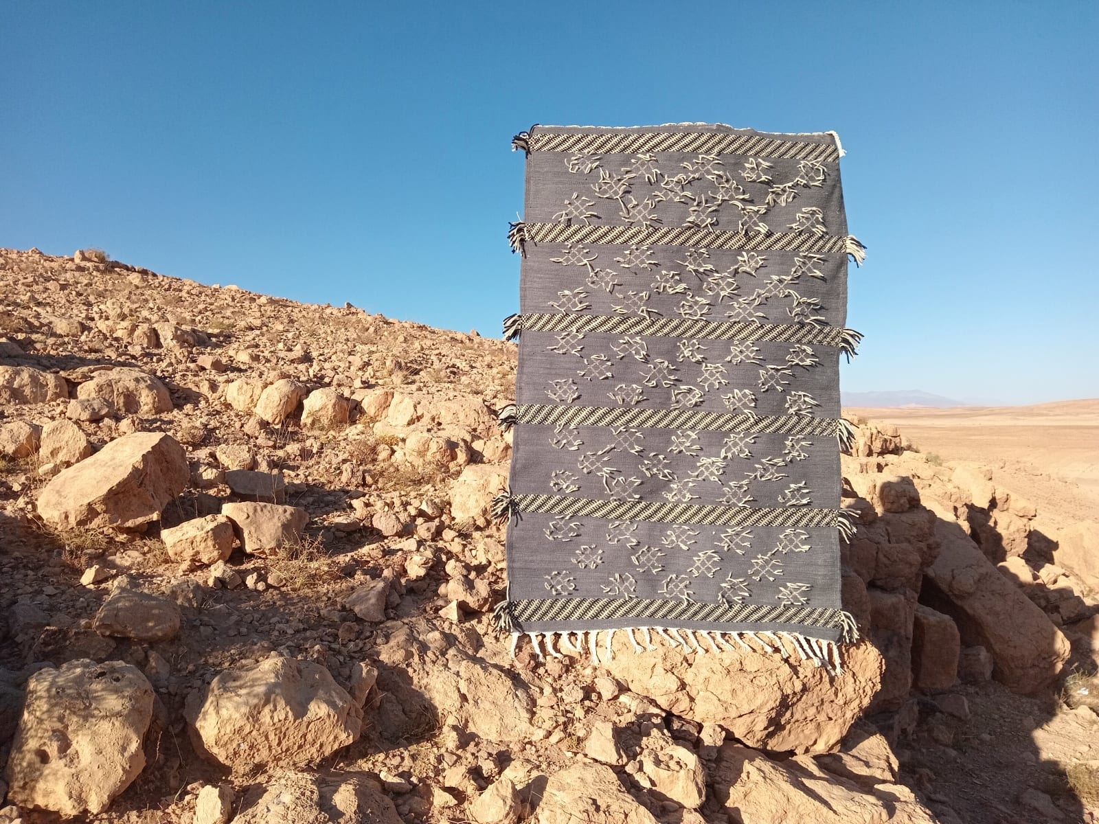  Flatweave Rug Goat Hair  Grey, Black Morocco