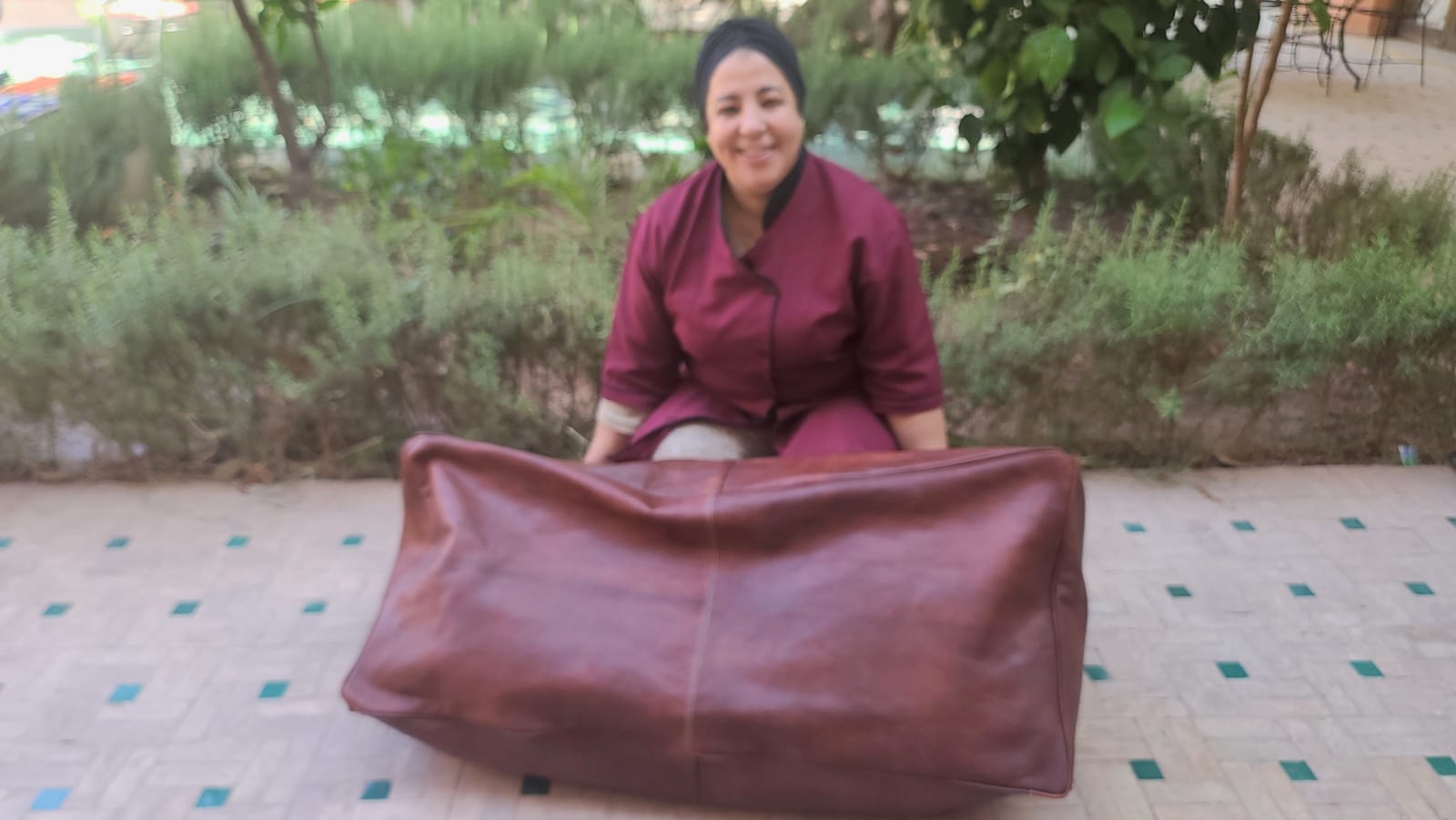  Pouf leather Orange Morocco