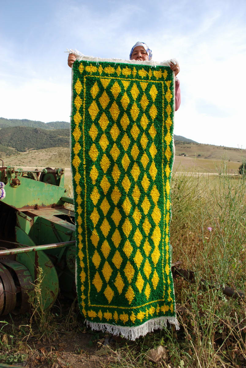  Pile Knot Rug Dyed wool Yellow, Green Morocco