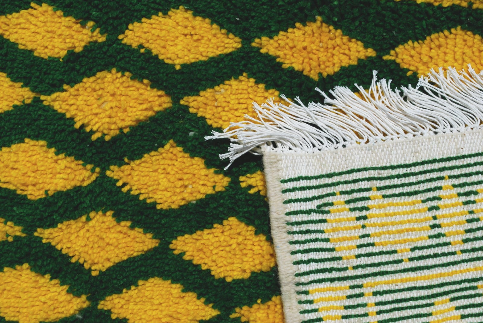  Pile Knot Rug Dyed wool Yellow, Green Morocco