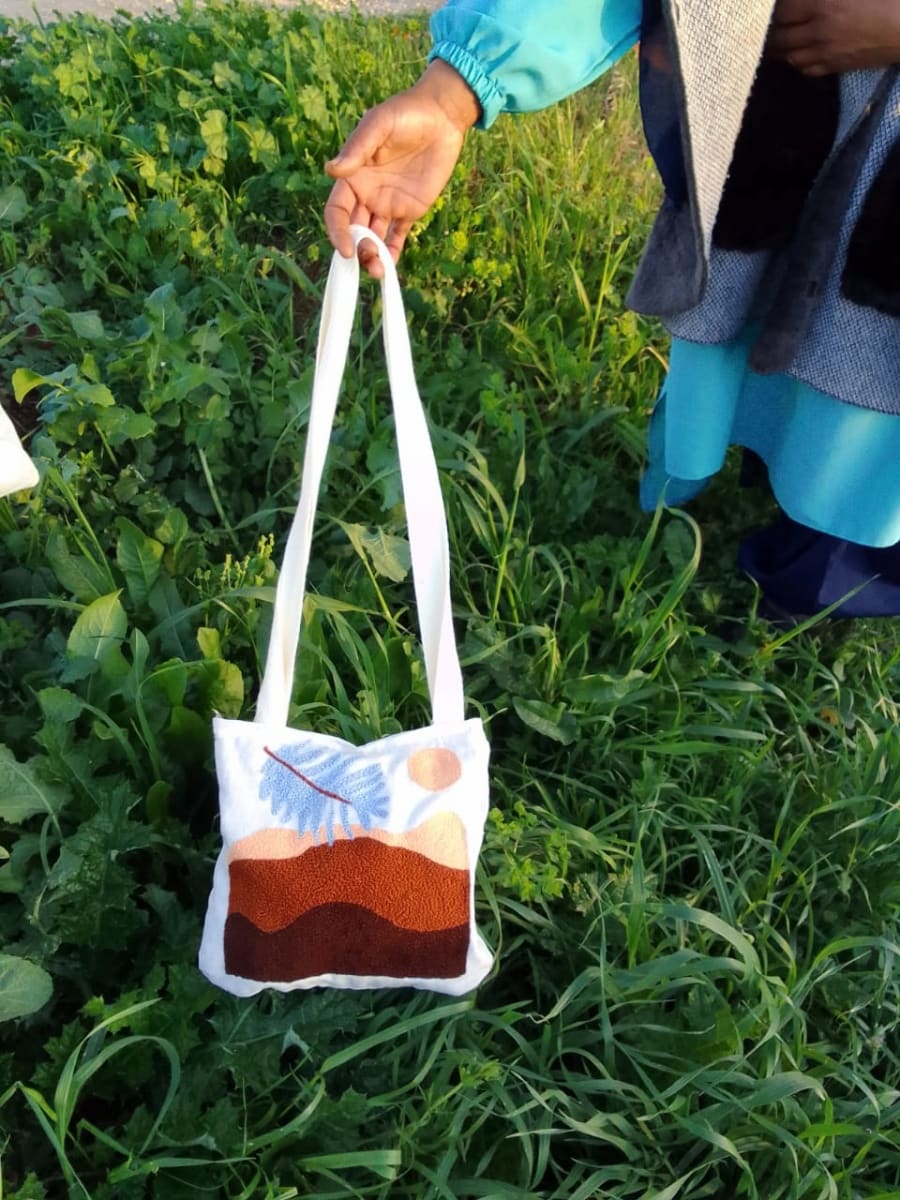  Embroidered Tote Bag  Brown, White Morocco