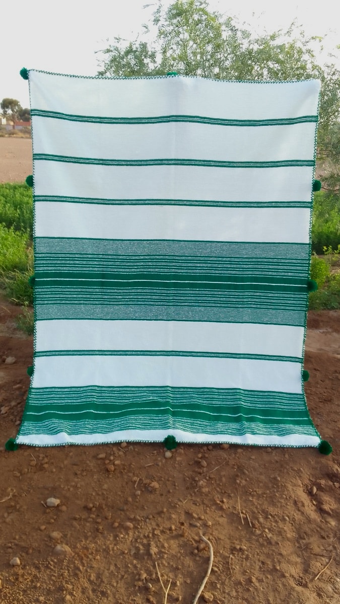  Mendeel Fabric Wool Threads Green, White Morocco