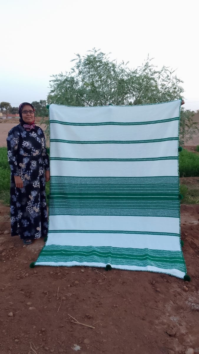  Mendeel Fabric Wool Threads Green, White Morocco