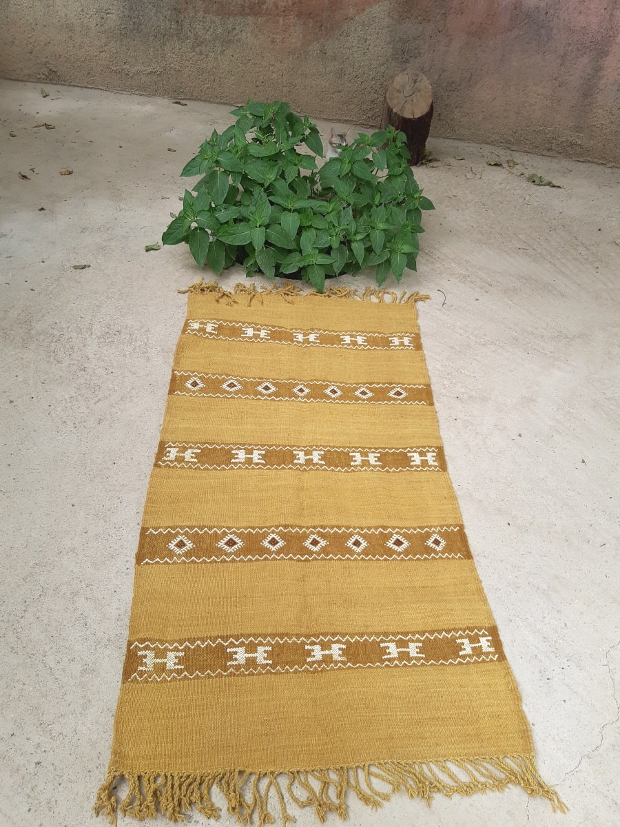 Woven Blanket  Yellow, Brown Morocco